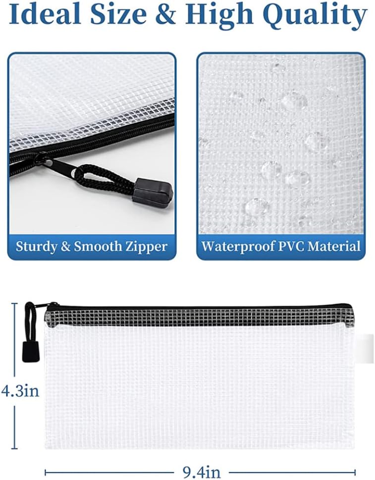 woobles Zipper Pencil Pouch, Pencil Cases, 24pcs Zipper Mesh Pouches, Multipurpose Pencil Pen Cases for Organizing Office School Supplies Cosmetics Tools (White with Black Zipper) - Image 4